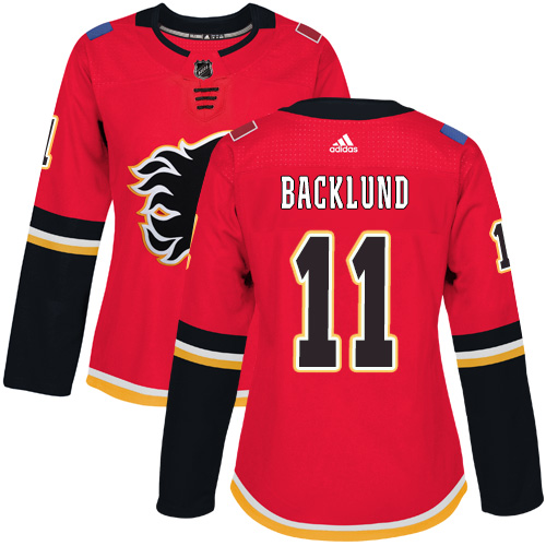 Adidas Calgary Flames #11 Mikael Backlund Red Home Authentic Women Stitched NHL Jersey->women nhl jersey->Women Jersey